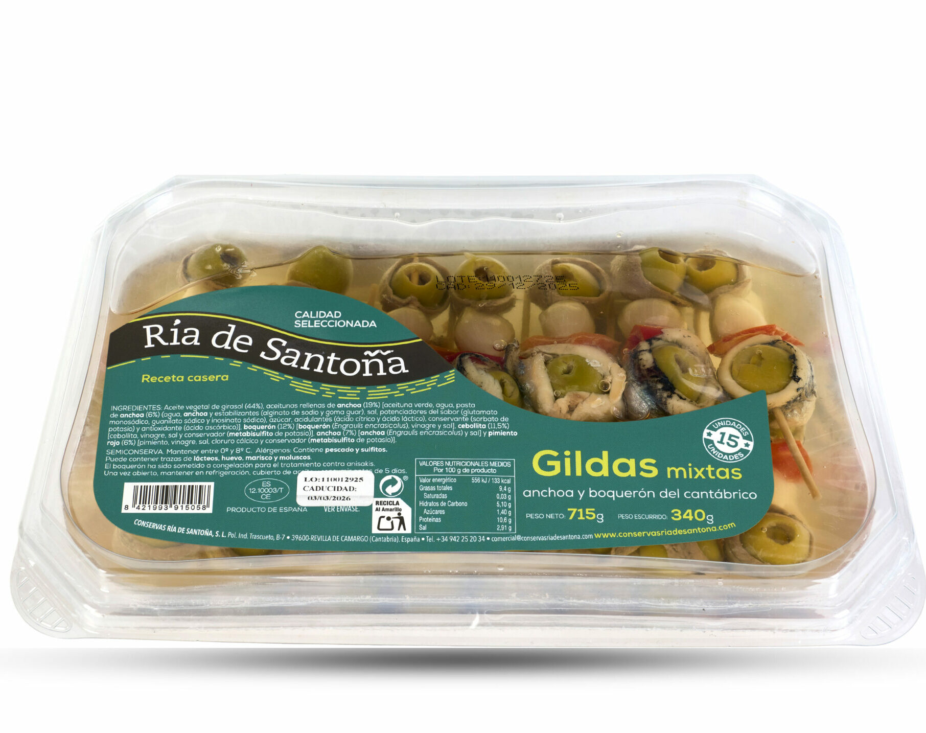 Gildas mixtas de anchoa y boquerón del Cantábrico Ría de Santoña 15 unids Gildas mixtas de anchoa y boquerón del Cantábrico Ría de Santoña 15 unids