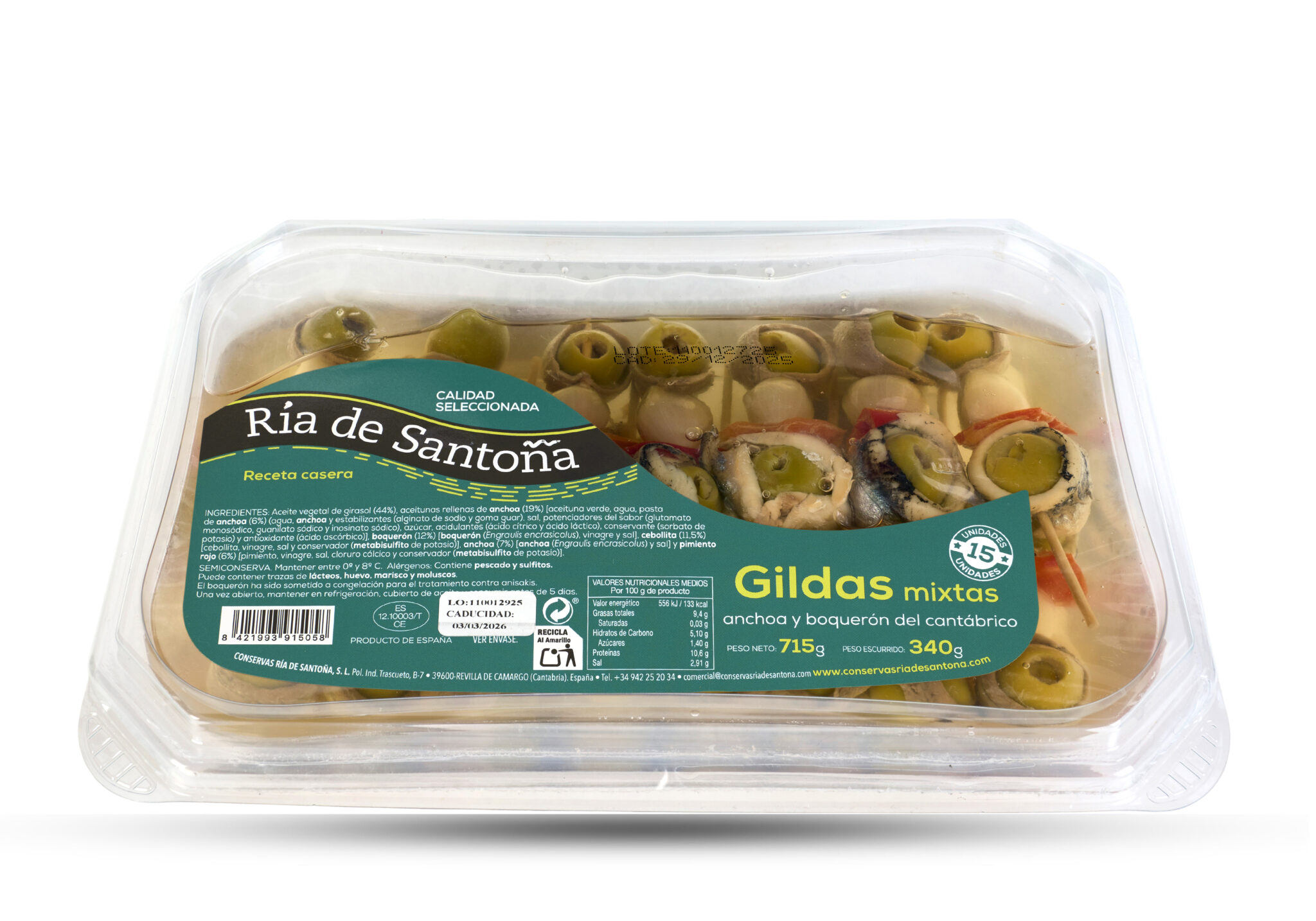 Gildas mixtas de anchoa y boquerón del Cantábrico Ría de Santoña 15 unids