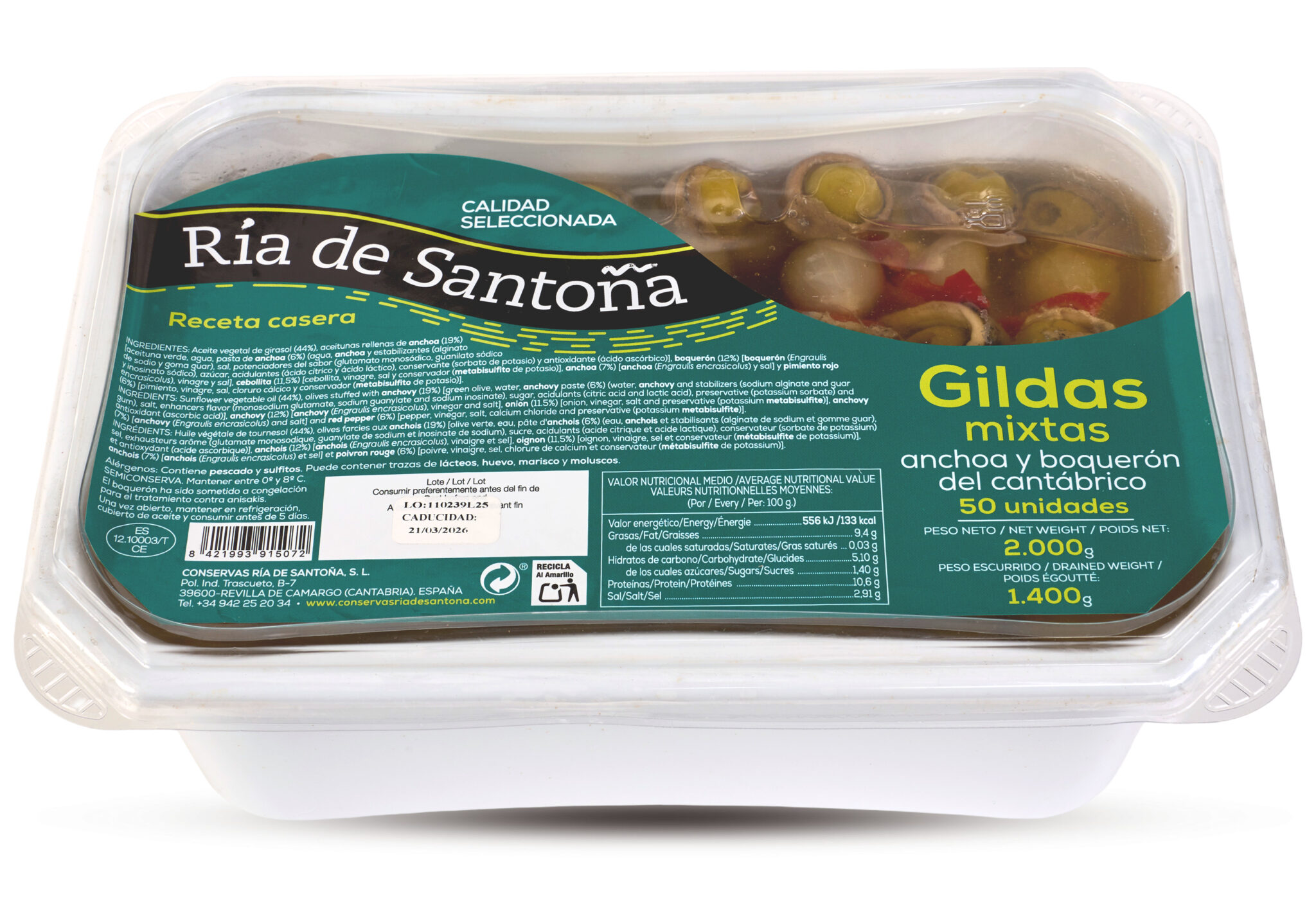 Gildas mixtas de anchoa y boquerón del cantábrico Ria de Santoña 50 unids