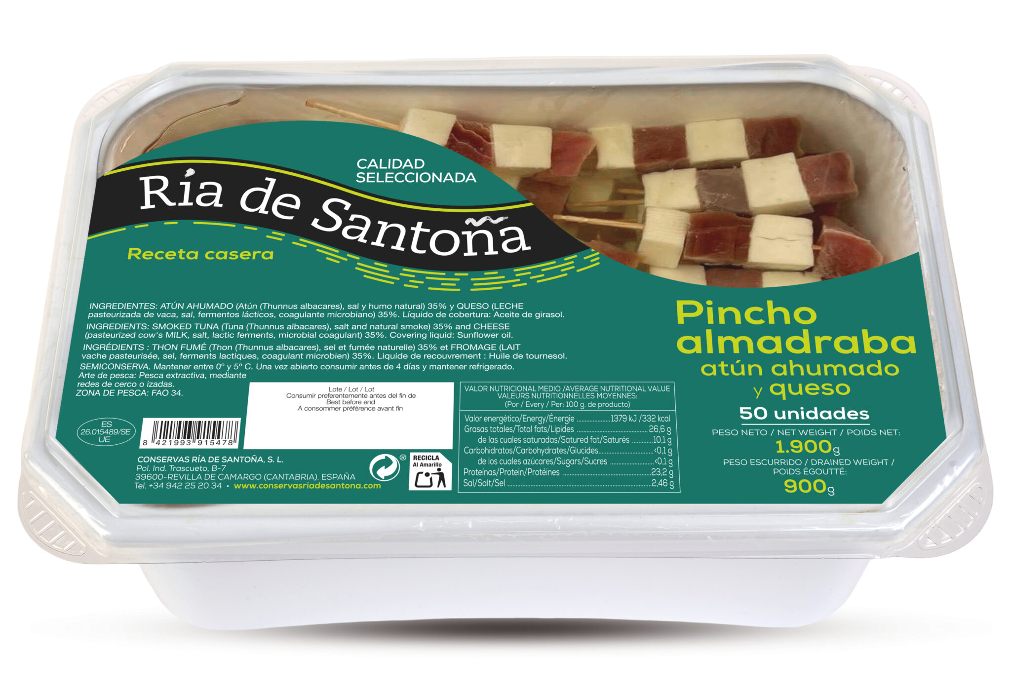 Pincho de atún ahumado y queso Ría de Santoña 50 unids